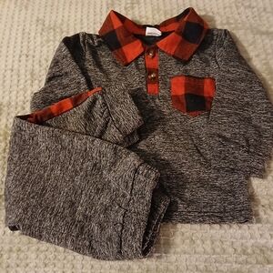 PatPat Gray Shirt with Red Plaid Accents